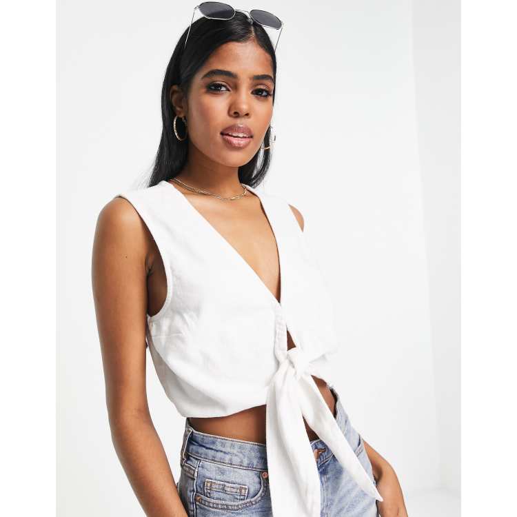 White Linen Tie Crop Top, FAITHFULL THE BRAND