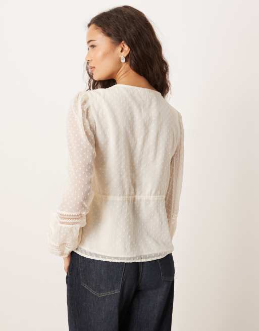 Abercrombie & Fitch tie front long sleeve blouse in white, 4 of 4