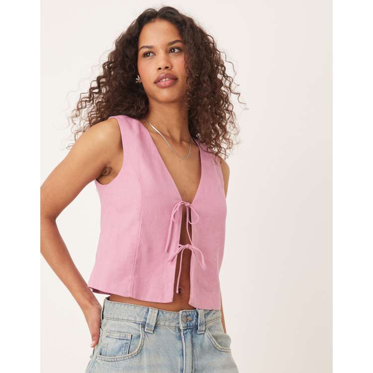 Abercrombie & Fitch tie front tank top in pink | ASOS
