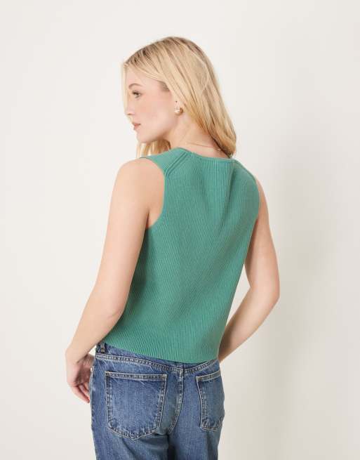 Abercrombie & Fitch tie front v neck vest in green, 3 of 4