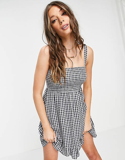 Abercrombie & Fitch tie strap babydoll dress in blue gingham