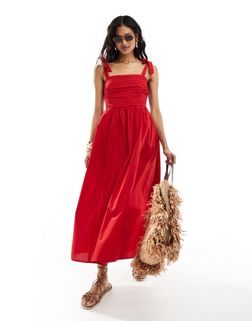 Abercrombie & Fitch tie strap maxi dress in red