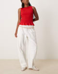 [Abercrombie & Fitch] Abercrombie & Fitch tie waist barrel leg pull on pants in white XL WHITE