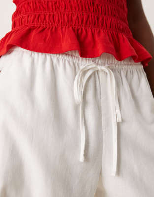 Abercrombie & Fitch Tie Waist Barrel Leg Pull-on Pants In White