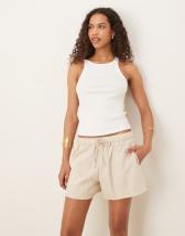 Miss Selfridge linen blend drawstring shorts in black
