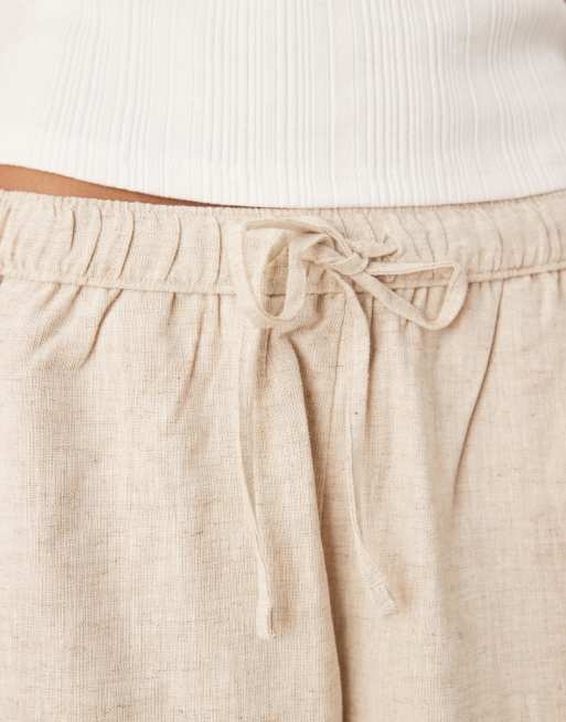 Abercrombie & Fitch tie waist linen mix shorts in oatmeal