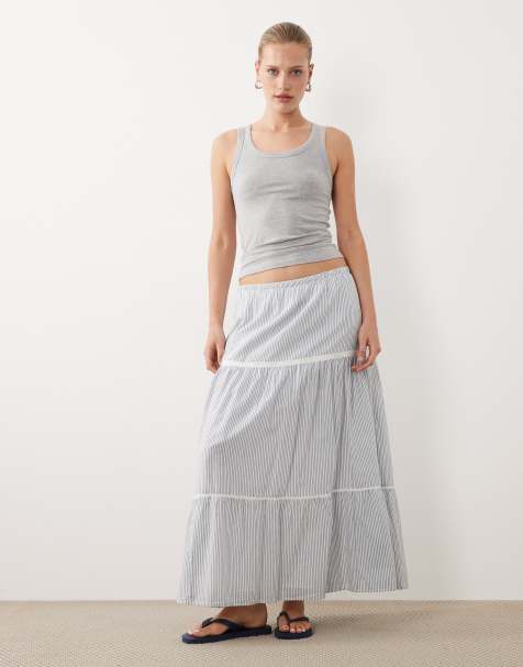Abercrombie & Fitch tiered maxi skirt in blue stripe - view 1