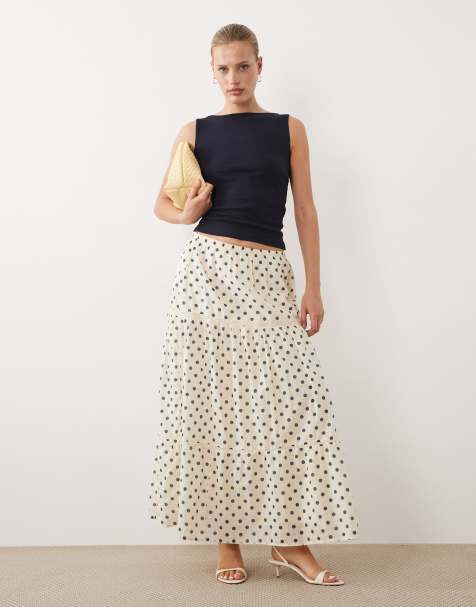 Abercrombie & Fitch tiered maxi skirt in cream polka dot - view 1