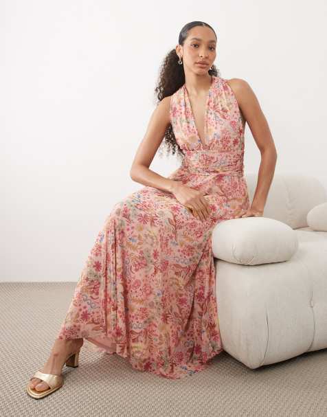 Abercrombie & Fitch tiered midaxi dress with multiway neckline in pink - view 1