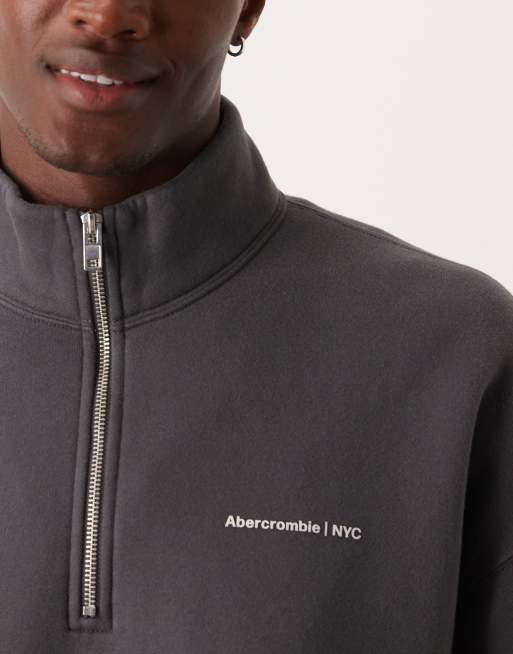 Abercrombie & Fitch timeless logo half zip sweatshirt in dark grey