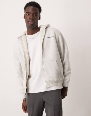 Abercrombie & Fitch Abercrombie & Fitch timeless logo sherpa lined full zip hoodie in grey marl