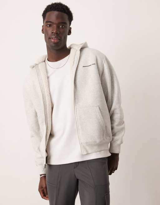 Abercrombie Fitch timeless logo sherpa lined full zip hoodie in grey marl ASOS