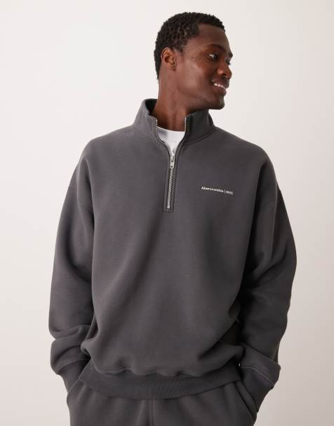 Abercrombie & Fitch - Timeless - Mørkegrå sweatshirt med halv lynlås og logo - Del af sæt - view 1