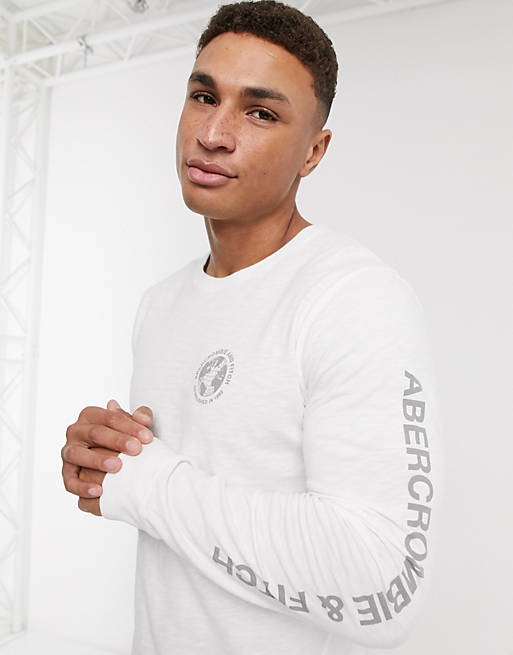 Abercrombie & Fitch tonal applique logo long sleeve top in white | ASOS