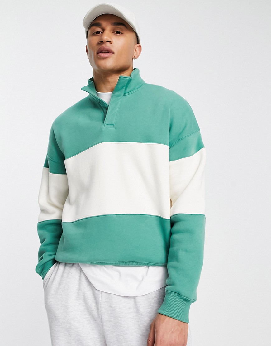 Abercrombie & Fitch Tonal Chest Panel Half Snap Sweatshirt In Green