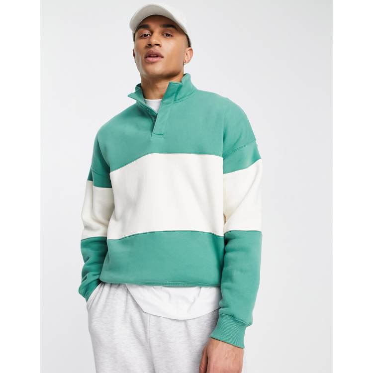 Abercrombie & Fitch tonal chest panel half snap sweatshirt in green