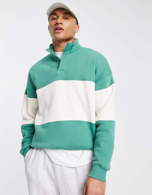 Abercrombie & Fitch tonal chest panel half snap sweatshirt in green | ASOS