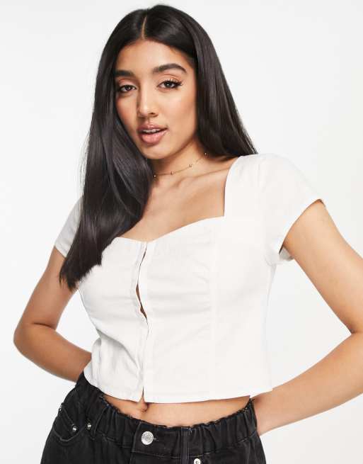 Abercrombie & Fitch - Top a corsetto a maniche corte bianco