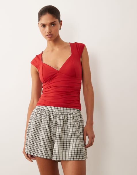 Abercrombie & Fitch - Top à encolure en cœur et soutien-gorge intégré - Rouge - view 1