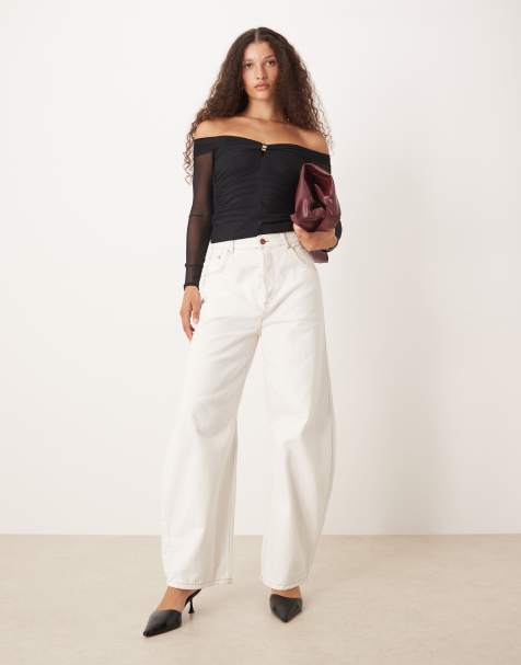 TOP SHOP Haut Noir à Fleurs - Bardot, Manches évasées, épaules Froides - Taille 8