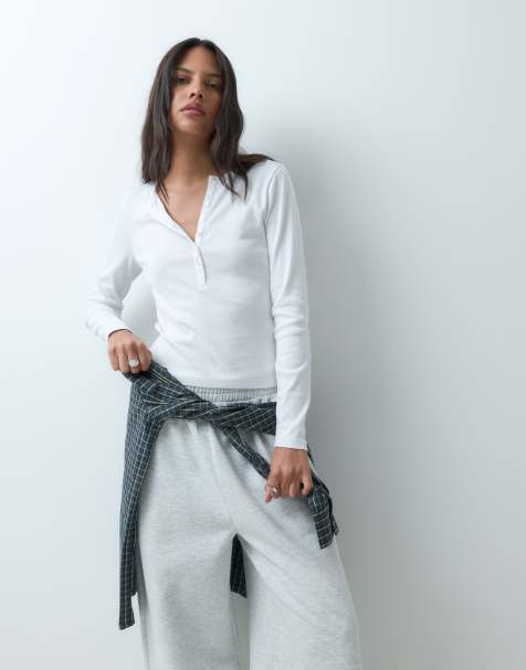 Abercrombie & Fitch top a maniche lunghe a coste bianco - view 1