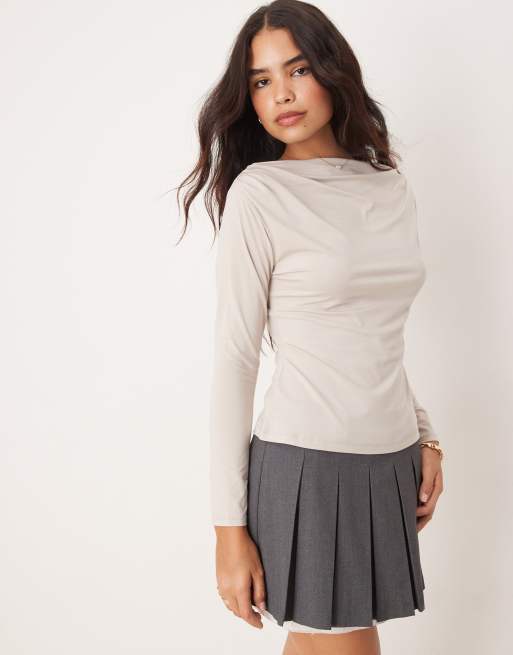 Abercrombie & Fitch - Top a maniche lunghe grigio con scollo a barchetta