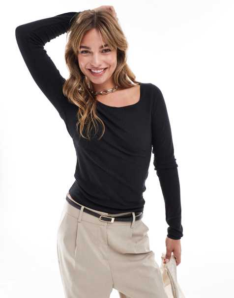 Abercrombie & Fitch - Top a maniche lunghe nero con scollo rotondo ampio - view 1
