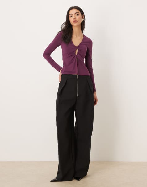 Abercrombie & Fitch - Top a maniche lunghe viola con cut-out attorcigliato - view 1