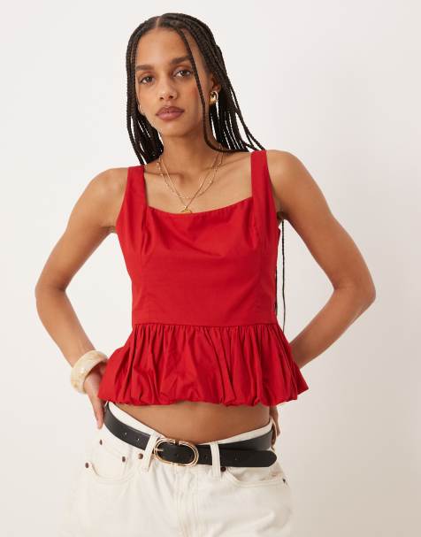 Abercrombie & Fitch - Top à ourlet bouffant - Rouge - view 1
