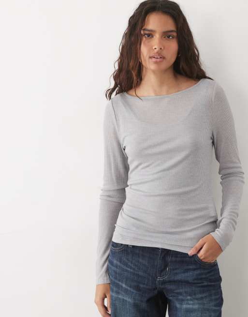 Abercrombie & Fitch top a strati a maniche lunghe trasparente grigio mélange, 3 di 4