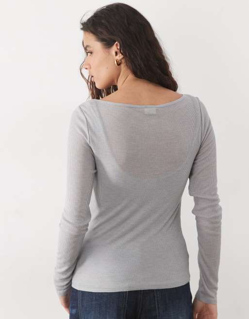 Abercrombie & Fitch top a strati a maniche lunghe trasparente grigio mélange, 4 di 4
