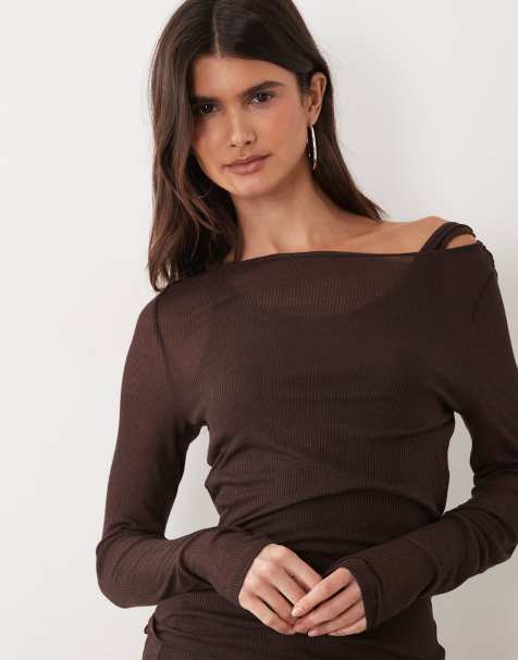 Abercrombie & Fitch top a strati trasparente a maniche lunghe marrone - view 1