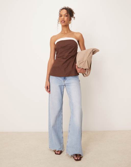 Abercrombie Fitch Top a tubino senza maniche in lino beige ASOS