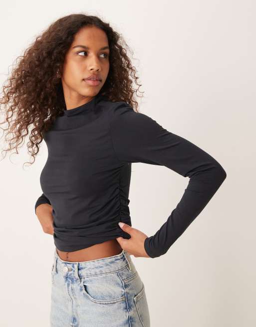 Abercrombie & Fitch - Top accollato a maniche lunghe nero