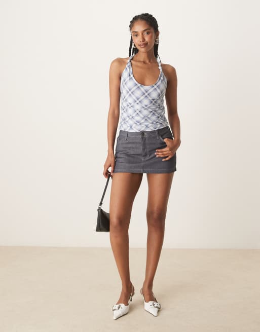 Abercrombie & Fitch - Top allacciato al collo blu a quadri con nodi, 2 di 4