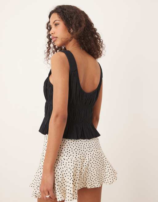 Abercrombie & Fitch - Top arricciato nero con laccetti frontali, 4 di 4