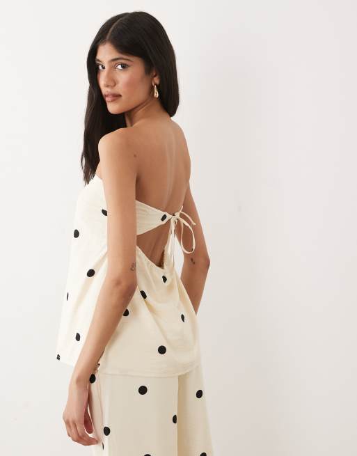 Abercrombie & Fitch - Top bandeau long d'ensemble à pois - Blanc, 4 de 4