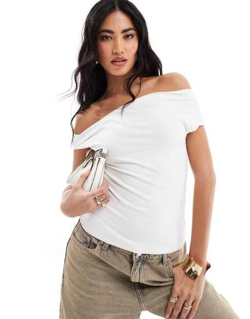 Abercrombie & Fitch - Top bianco a spalle scoperte con dettaglio incrociato
