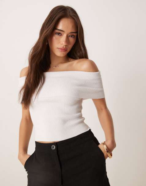 Abercrombie & Fitch - Top bianco con spalle scoperte e risvolto - view 1