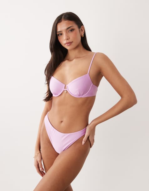 Abercrombie & Fitch - Top bikini a balconcino lilla con ciondolo a forma di stella marina in coordinato - view 1