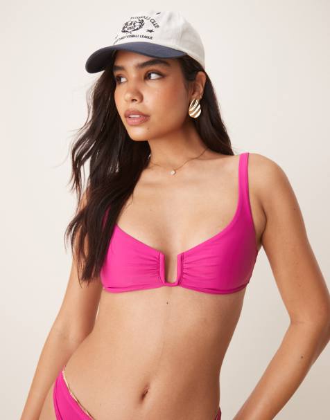 Abercrombie & Fitch - Top bikini color lampone con ferretto a V e allacciatura sulla schiena in coordinato - view 1
