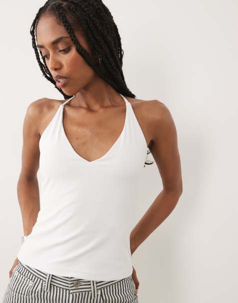 Abercrombie & Fitch - Top blanco sin costuras con cuello halter de pico y sujetador integrado - view 1