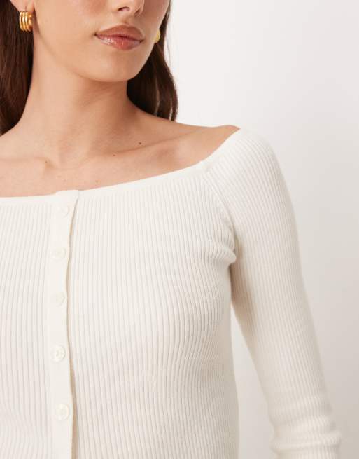 Abercrombie & Fitch - Top boutonné à épaules dénudées - Crème, 3 de 4