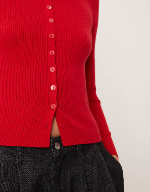 Abercrombie & Fitch - Top boutonné à épaules dénudées - Rouge, 3 de 4
