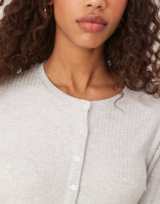 Abercrombie & Fitch - Top boutonné à manches longues - Gris, 3 de 4