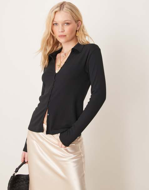 Abercrombie & Fitch - Top boutonné avec col - Noir - view 1