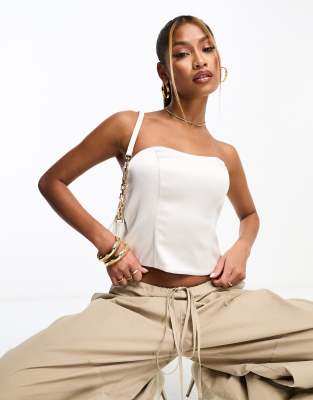 Abercrombie & Fitch satin corset top in white with detachable straps - ASOS Price Checker