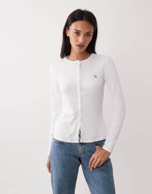 Top côtelé boutonné à logo emblématique - Blanc L