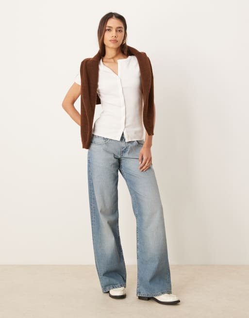 Abercrombie & Fitch - Top crema a coste con bottoni, 4 di 4