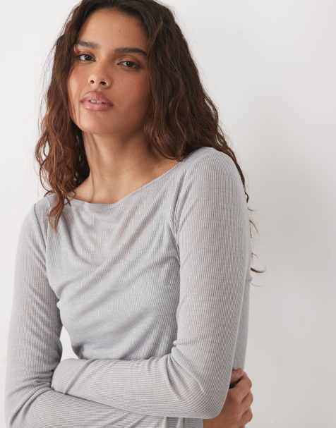 Abercrombie & Fitch - top de manga larga superpuesto semitransparente en gris jaspeado - view 1